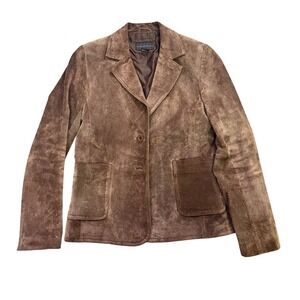 Womens Vintage Brown Suede Leather Blazer Jacket Size M VGUC
